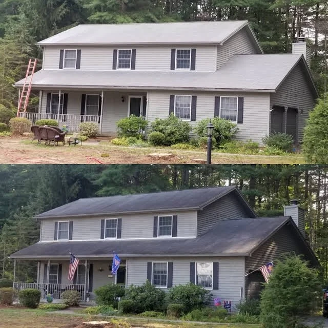 Two views of a two-story home's exterior